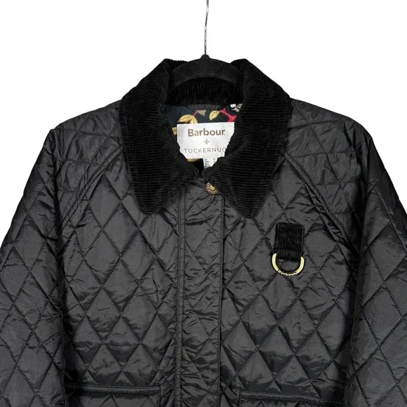Barbour x Tuckernuck Kinsley Quilted Jacket Black Floral Lined Womens Sz 12 - Picture 3 of 16